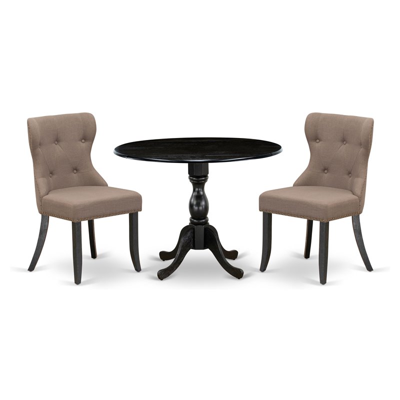 Pemberly Row 3-Piece Wood Dining Set with Fabric Chairs in Black and Coffee