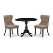 Pemberly Row 3-Piece Wood Dining Set with Fabric Chairs in Black and Coffee