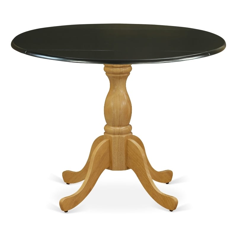 Pemberly Row Rubberwood Dining Table with Black Top and Oak Pedestal