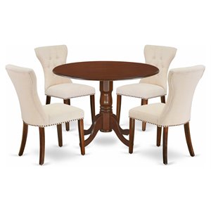 Pemberly Row 5-Pc Wooden Dining Set in Mahogany/Light Beige Finish