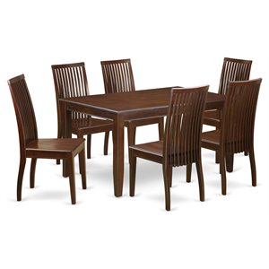 Pemberly Row 7-Piece Wood Dining Set with Mid-Century Design in Mahogany