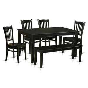 Pemberly Row 6-Piece Traditional Wood Dining Set with Bench in Black