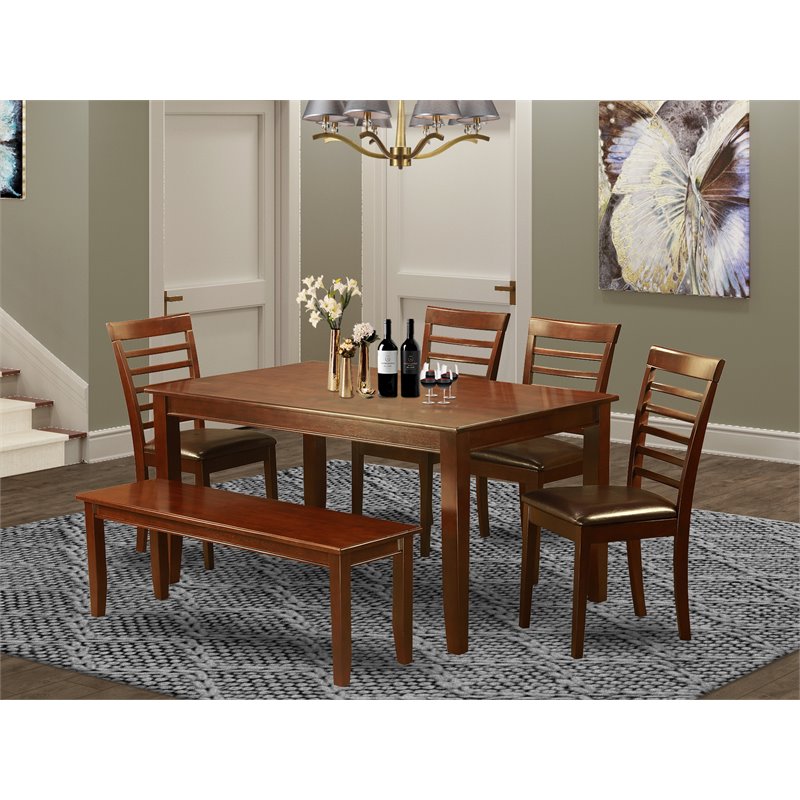 Pemberly Row 6-Piece Wood Dining Set with Leather Seats in Mahogany