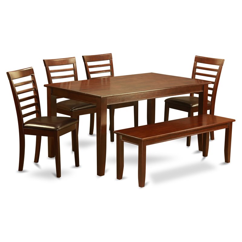 Pemberly Row 6-Piece Wood Dining Set with Leather Seats in Mahogany