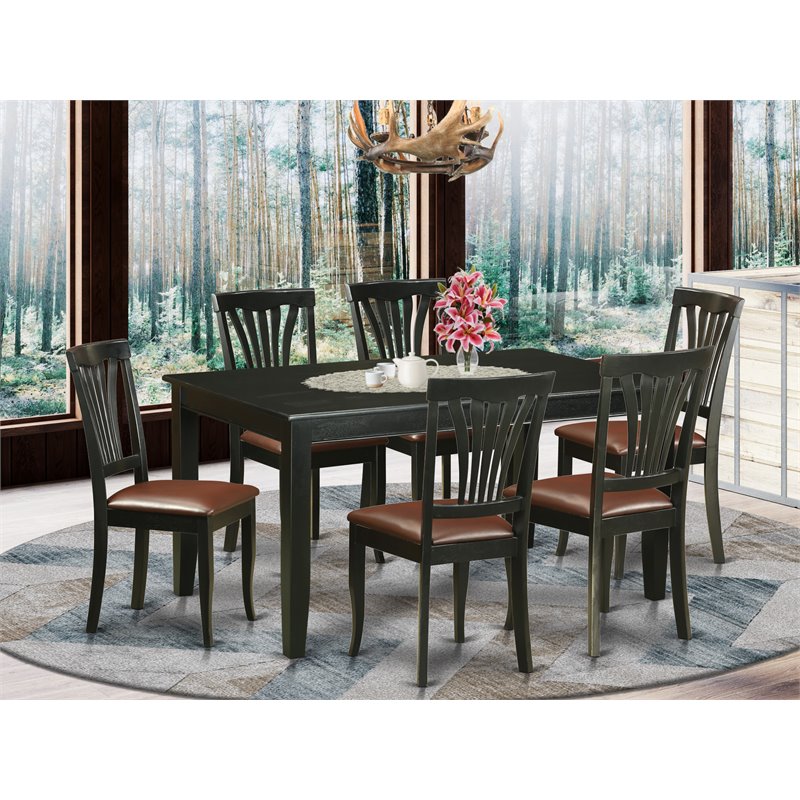 Pemberly Row 7-Piece Wood Dining Set with Leather Seats in Black