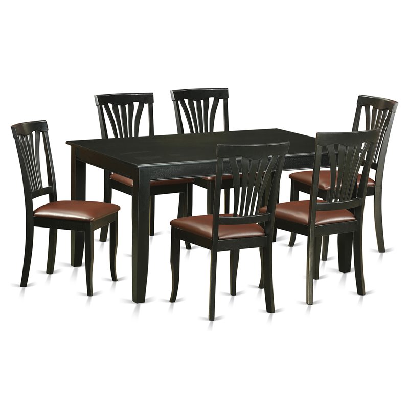 Pemberly Row 7-Piece Wood Dining Set with Leather Seats in Black