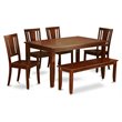 Pemberly Row 6-Piece Dining Set with Wood Seat in Mahogany Finish