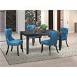 Pemberly Row 5-Piece Black Wood Dining Set with Mineral Blue Linen Seats