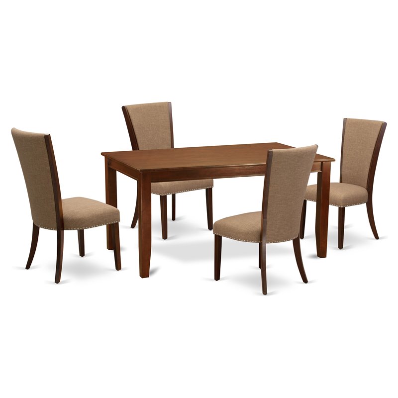 Pemberly Row 5-Piece Wooden Dining Set in Mahogany Finish with Linen Seats