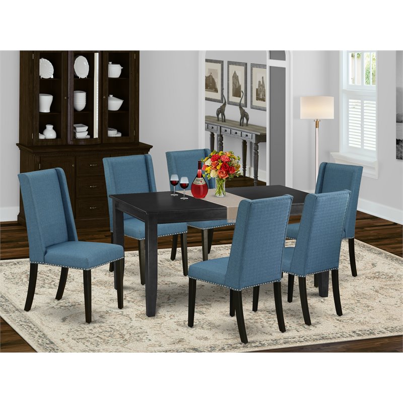 Pemberly Row 7-Piece Wooden Dining Set Mineral Blue Black Finish