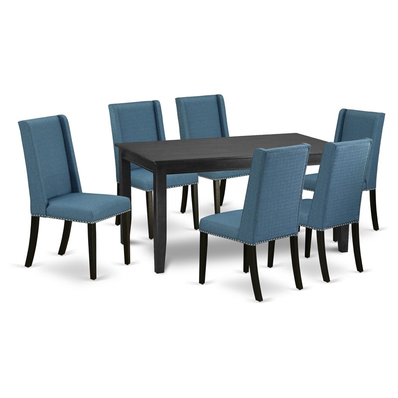 Pemberly Row 7-Piece Wooden Dining Set Mineral Blue Black Finish
