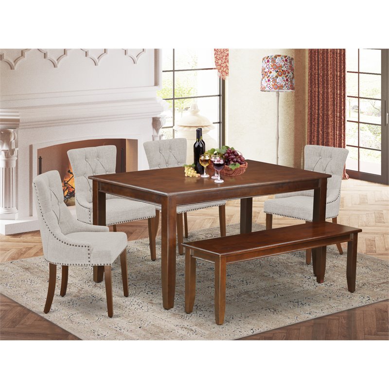 Pemberly Row 6-Piece Wood Dining Set with Bench and Chairs in Mahogany