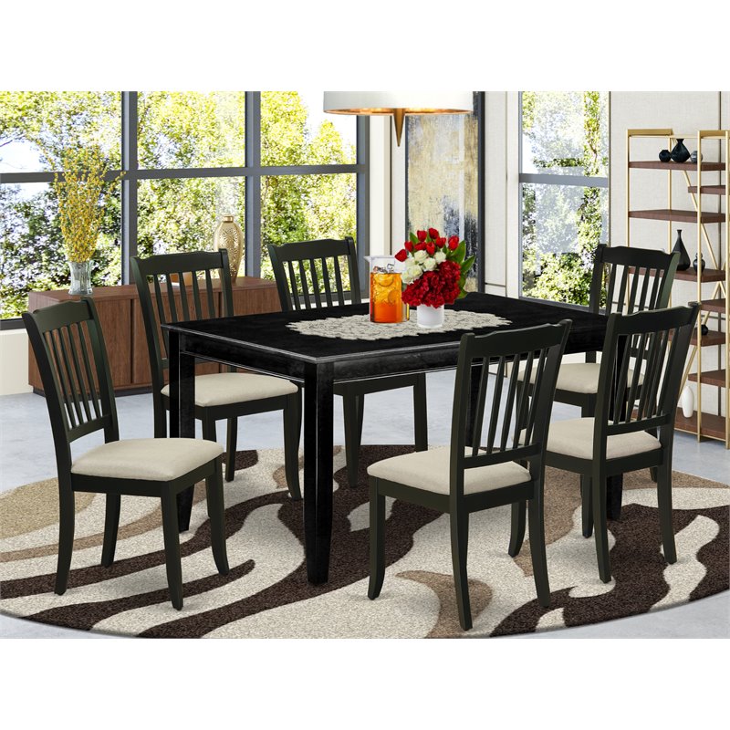 Pemberly Row 7-Piece Wood Dining Set in Black Finish with Cream Chairs