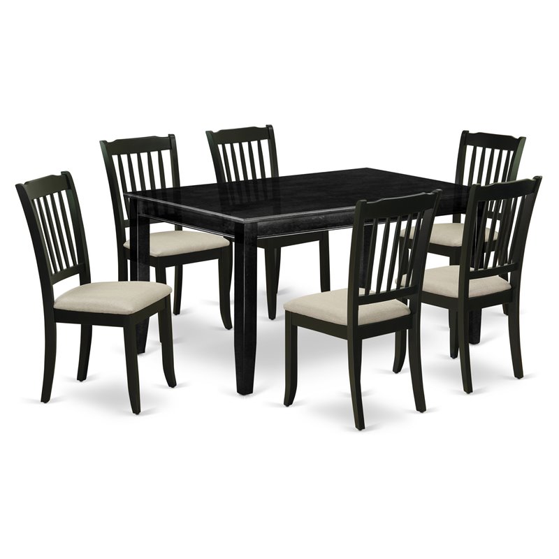 Pemberly Row 7-Piece Wood Dining Set in Black Finish with Cream Chairs