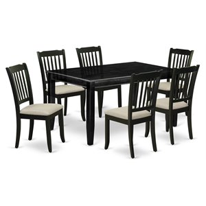 Pemberly Row 7-Piece Wood Dining Set in Black Finish with Cream Chairs