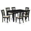 Pemberly Row 7-Piece Wood Dining Set in Black Finish with Cream Chairs