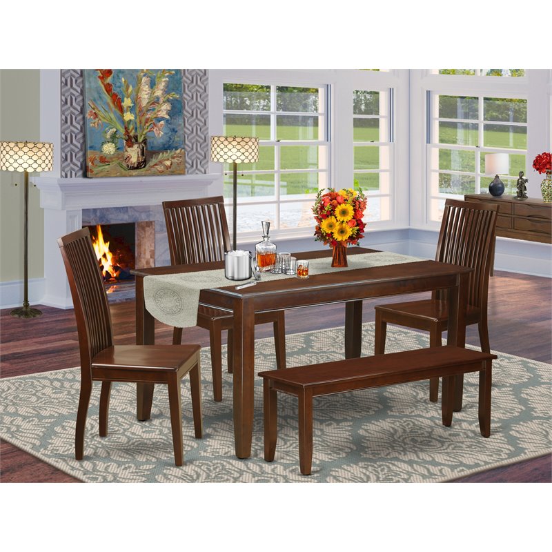 Pemberly Row 6-Piece Wood Dinette Table Set with Chairs in Mahogany