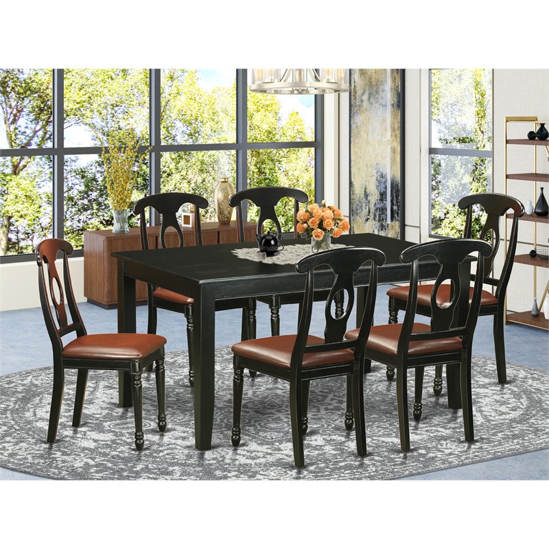 Pemberly Row 7-Piece Wood Kitchen Set with Faux Leather Chairs in Black