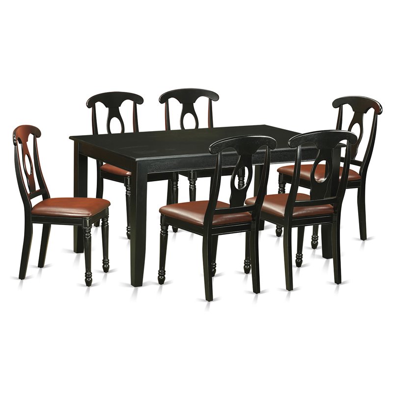Pemberly Row 7-Piece Wood Kitchen Set with Faux Leather Chairs in Black