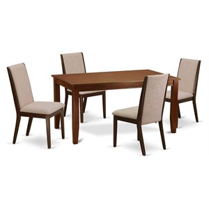 Pemberly Row 5-Piece Mahogany and Light Tan Dining Set with Parson Chairs