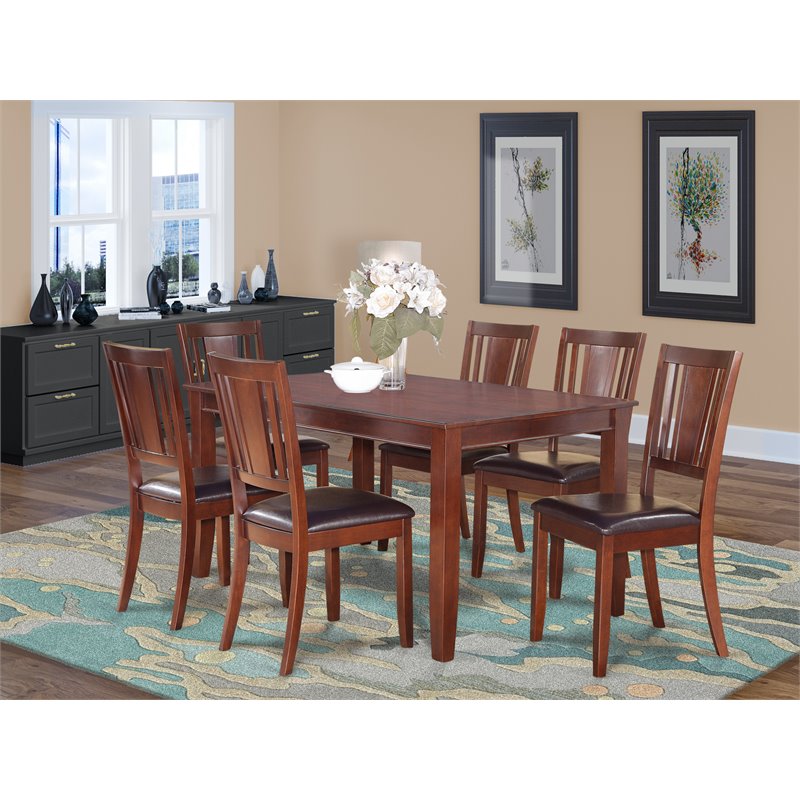 Pemberly Row 7-Piece Wood Dining Set with Faux Leather Seats in Mahogany