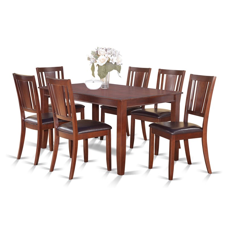 Pemberly Row 7-Piece Wood Dining Set with Faux Leather Seats in Mahogany