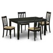 Pemberly Row 5-Piece Wood Dining Set with Fabric Chairs in Black Finish