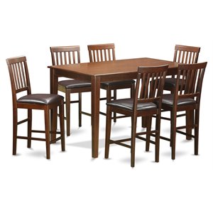 Pemberly Row 7-Piece Counter Height Dining Set in Mahogany Faux Leather