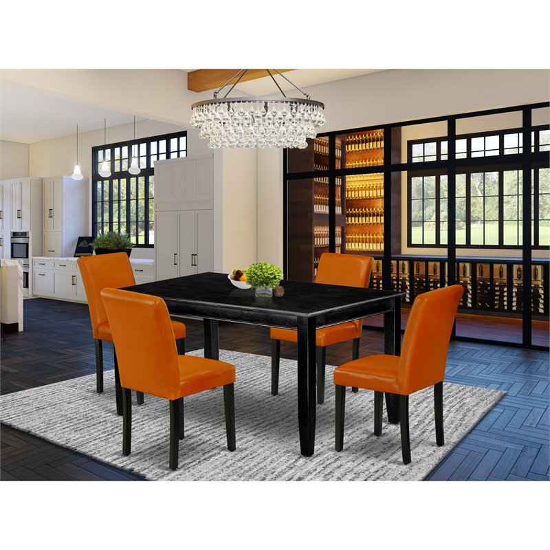 Pemberly Row 5-Piece Dining Set with PU Leather Chairs in Black/Baked Bean