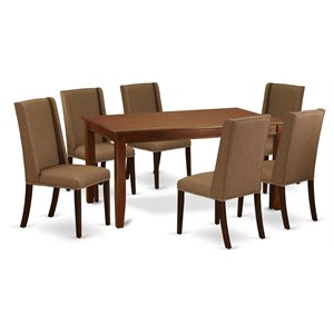 Pemberly Row 7-Piece Wood Dining Table Set in Mahogany and Beige