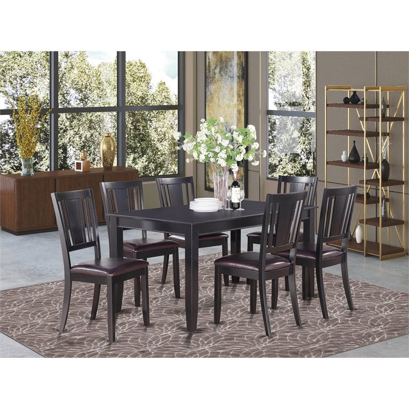 Pemberly Row 7-Piece Wood Dining Set with Faux Leather Chairs in Black