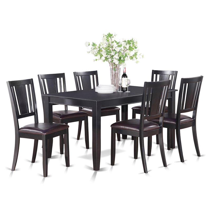 Pemberly Row 7-Piece Wood Dining Set with Faux Leather Chairs in Black