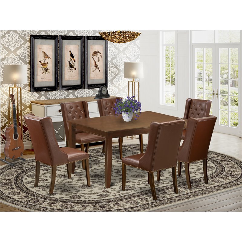 Pemberly Row 7-Piece Mahogany Wood Dining Set with Faux Leather Chairs