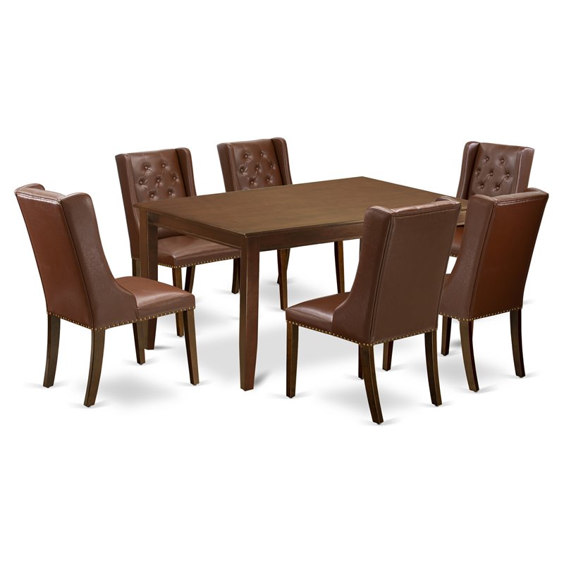 Pemberly Row 7-Piece Mahogany Wood Dining Set with Faux Leather Chairs