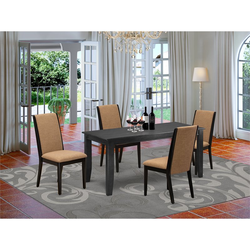 Pemberly Row 5-Piece Wood Dining Set with Linen Fabric Seats in Black
