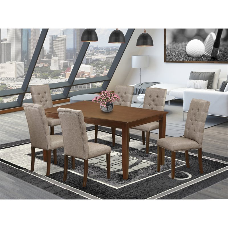 Pemberly Row 7-Piece Mahogany Dining Set with Dark Khaki Chair Upholstery