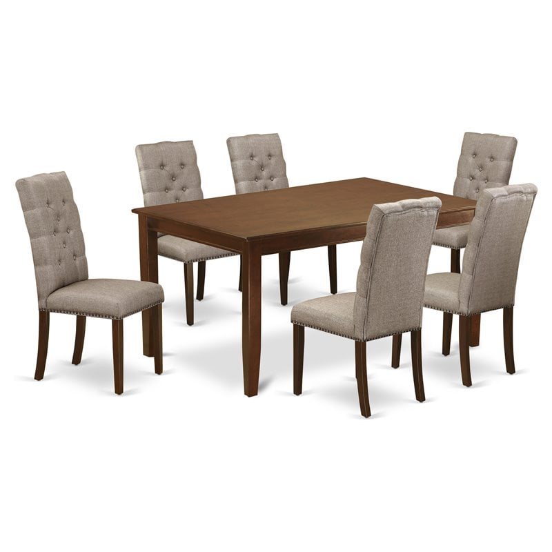 Pemberly Row 7-Piece Mahogany Dining Set with Dark Khaki Chair Upholstery