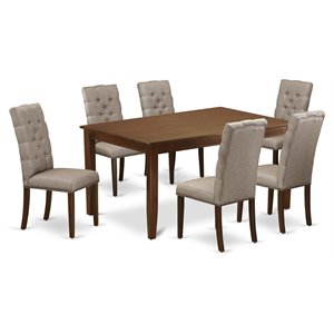 Pemberly Row 7-Piece Mahogany Dining Set with Dark Khaki Chair Upholstery