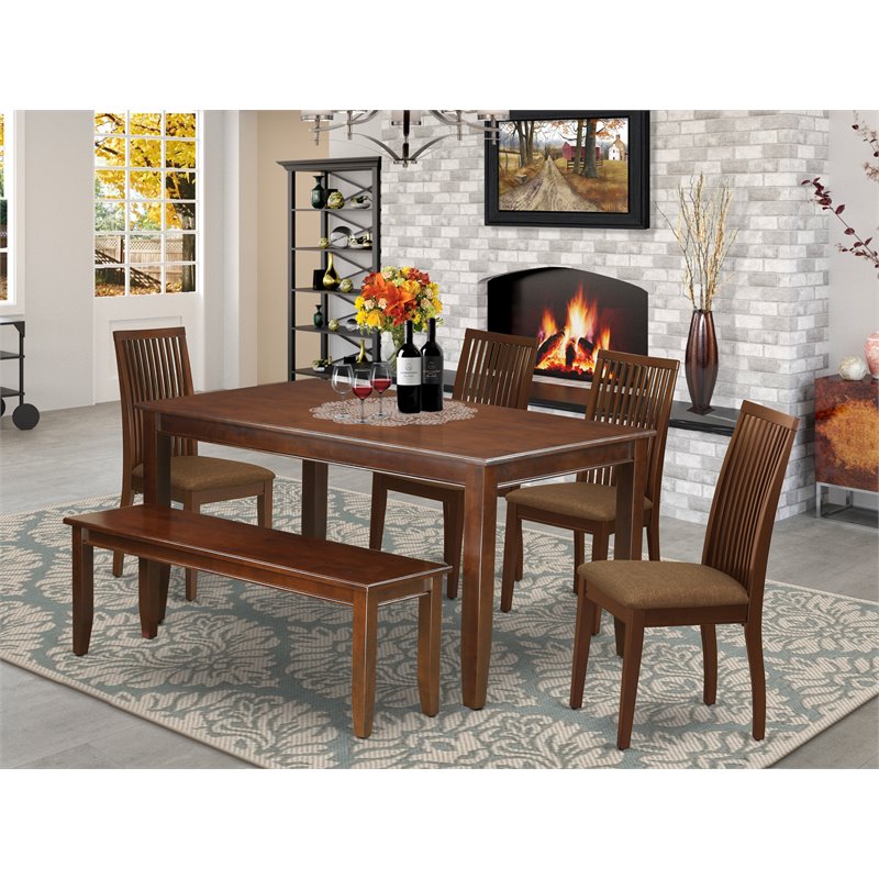 Pemberly Row 6-Piece Wood Dining Set with Fabric Seats in Mahogany