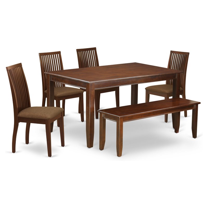 Pemberly Row 6-Piece Wood Dining Set with Fabric Seats in Mahogany