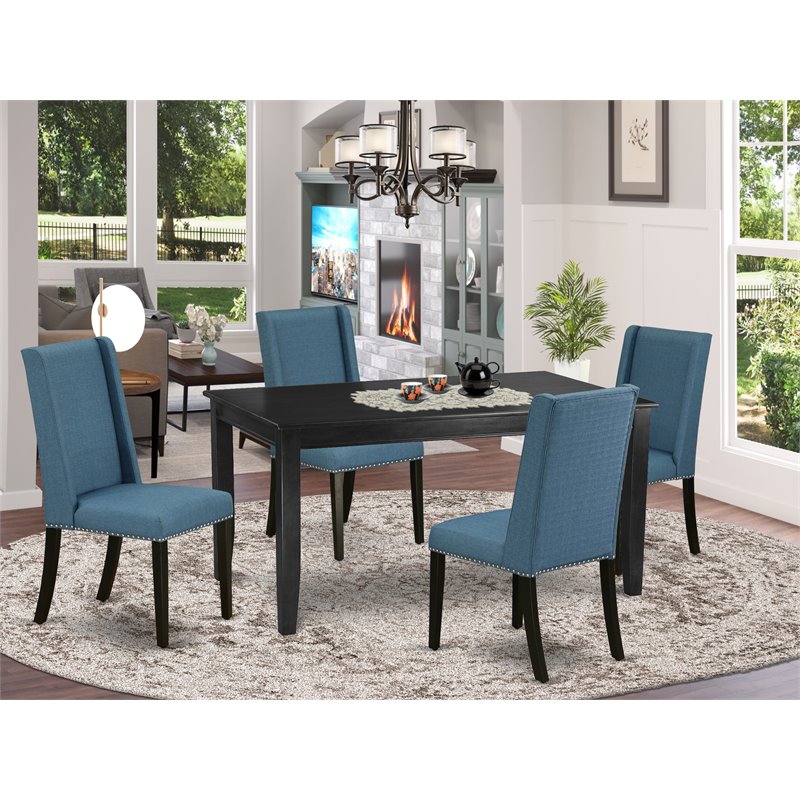 Pemberly Row Traditional 5-Piece Wood Dining Set in Black and Mineral Blue