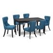 Pemberly Row 7-Piece Wood Dining Set in Black and Mineral Blue