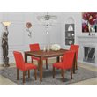 Pemberly Row 5-Piece Mahogany Wood Dining Set with Firebrick Red PU Seats