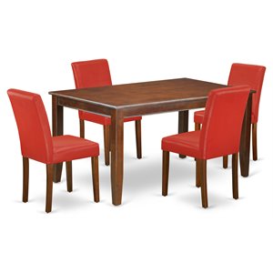 Pemberly Row 5-Piece Mahogany Wood Dining Set with Firebrick Red PU Seats