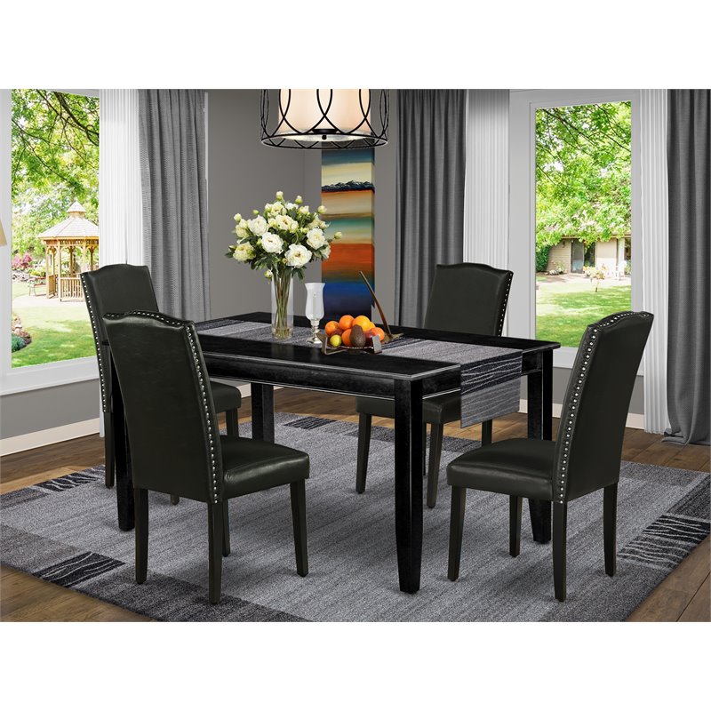 Pemberly Row 5-Piece Black Wood Dining Set with PU Leather Seats