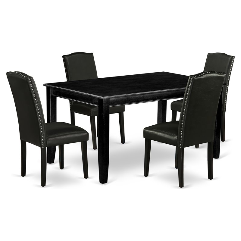 Pemberly Row 5-Piece Black Wood Dining Set with PU Leather Seats