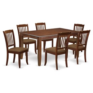 Pemberly Row 7-Piece Wood Dining Set with Linen Chairs in Mahogany