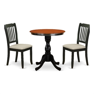 Pemberly Row 3-Piece Wood Dining Set with Ladder Back Chairs in Black