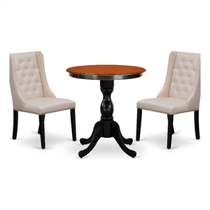 Pemberly Row 3-Piece Dining Set with Button Tufted Chairs in Black Finish