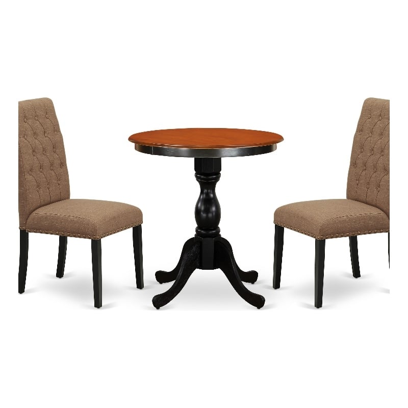 Pemberly Row 3-Piece Wood Kitchen Table Set with Chairs in Black & Cherry